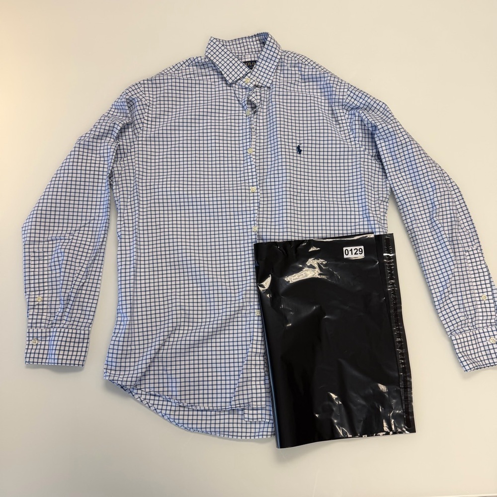 Ralph Lauren Men's Blue and White Plaid Shirt